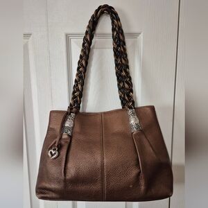 Brighton Copper Pebbled Leather Shoulder Bag With Braided Handles